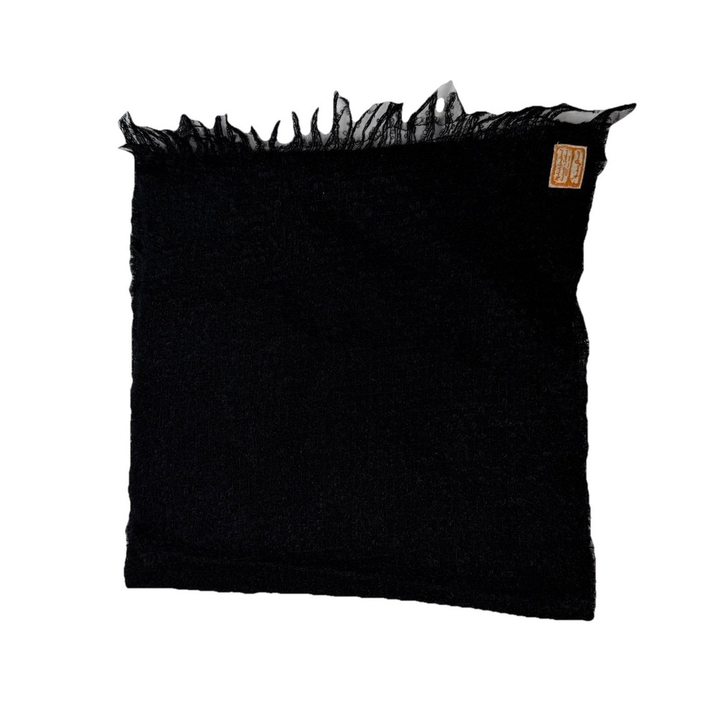 Vintage Andrew Stewart Scotland Mohair Lambswool Scarf Black Handwoven Large